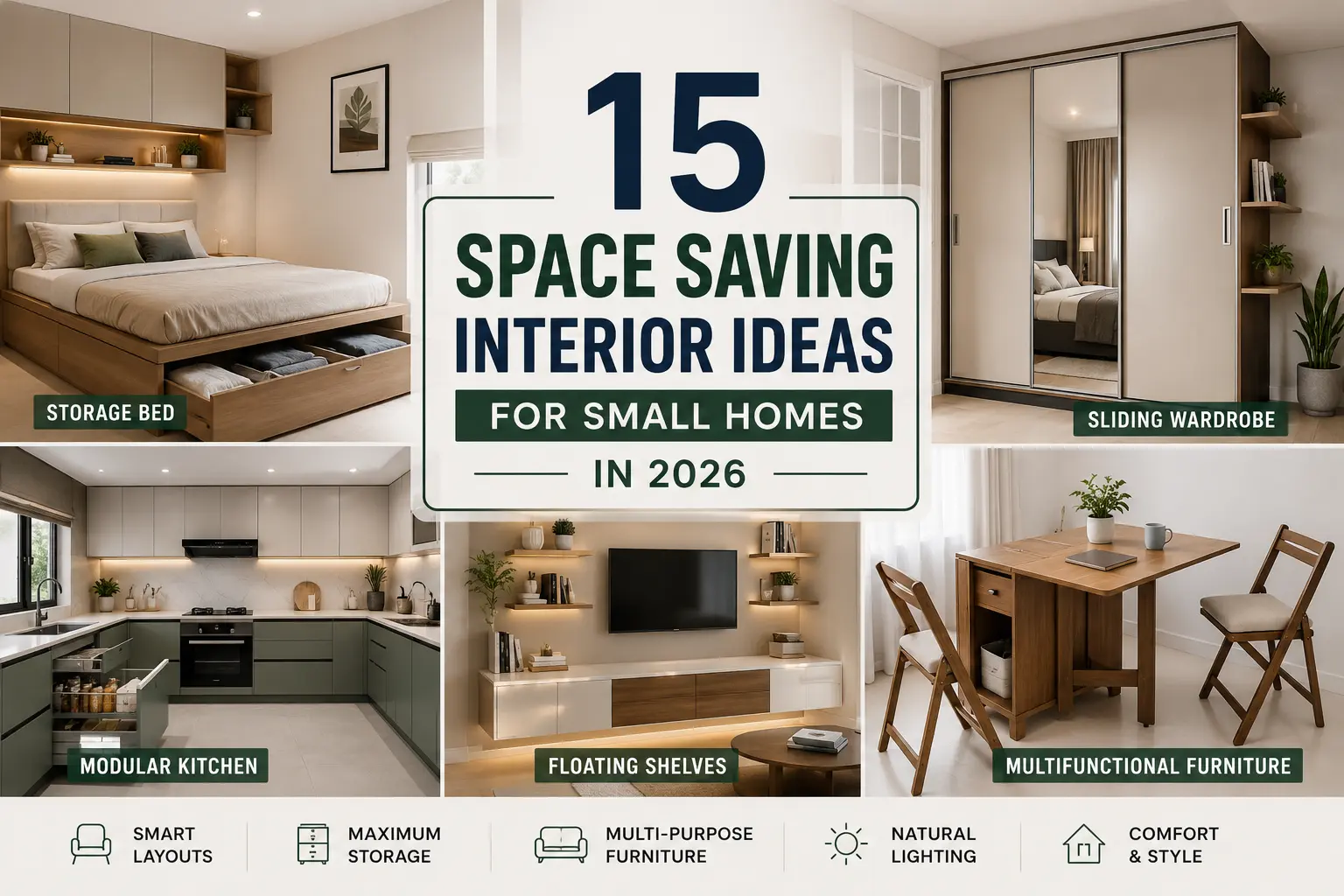 Space saving interior ideas for small homes with smart storage, modular furniture, and modern interior design solutions