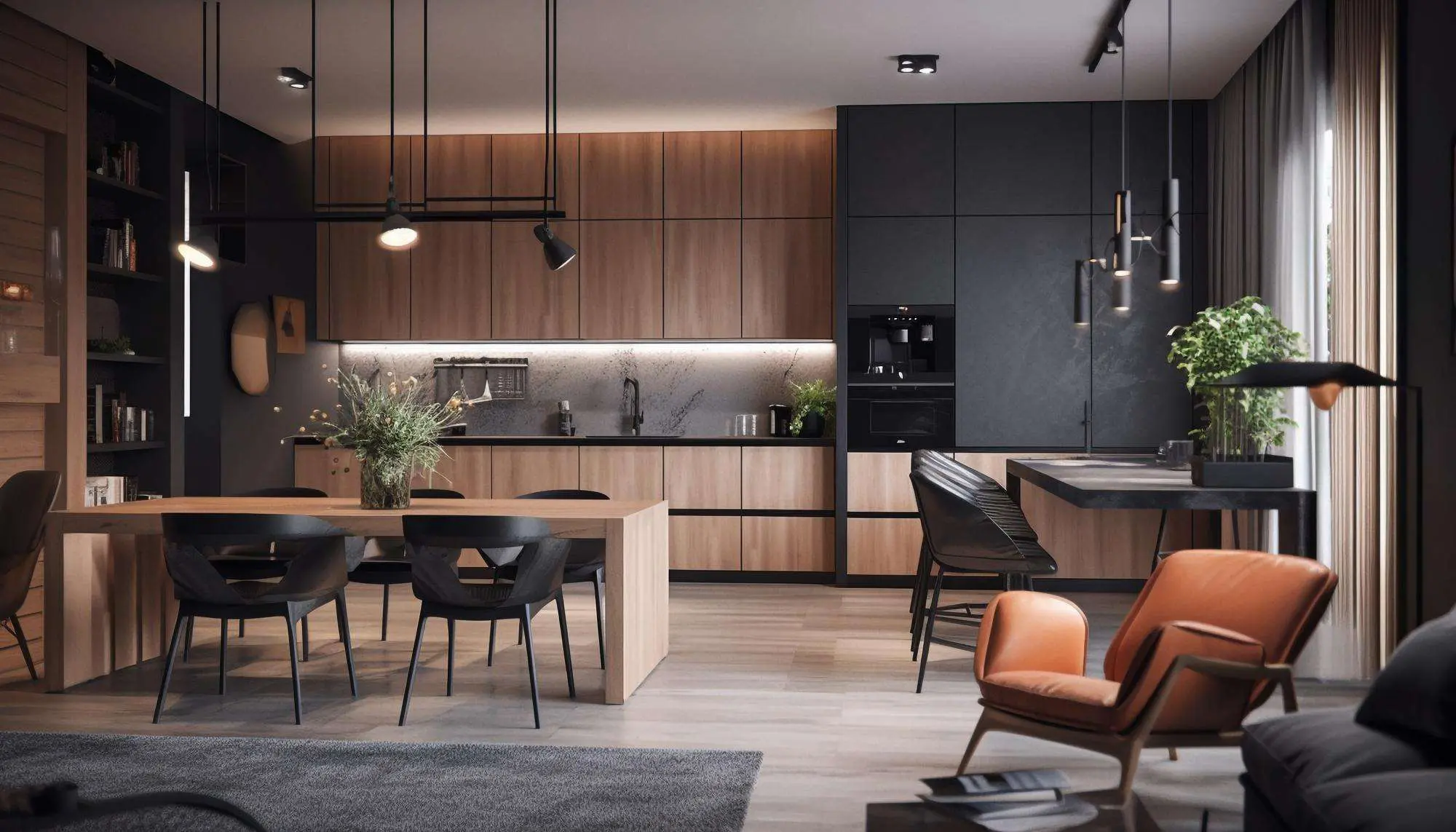 luxury domestic kitchen with elegant wooden design